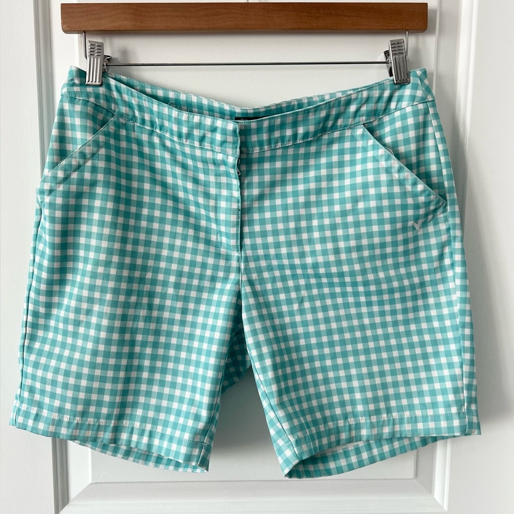Callaway Women’s Opti-dry Aqua/White Gingham Shorts | Size 8